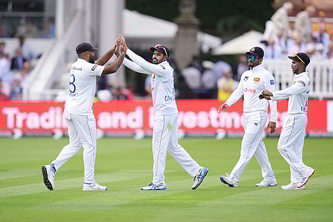 England vs Sri Lanka 2nd Test Day 1: Sri Lanka's Lahiru Kumara, left, celebrates taking the wicket of England's Ben Duckett